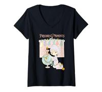 Donna Precious Moments Christmas Around The Fireplace Cute Retro Maglietta con Collo a V