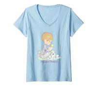 Donna Precious Moments Springtime Boy with Duckling Cute Design Maglietta con Collo a V