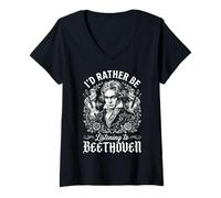Donna Preferirei Ascoltare Beethoven Maglietta con Collo a V