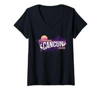 Donna Preferirei Essere a Cancun, in Messico, Souvenir Maglietta con Collo a V