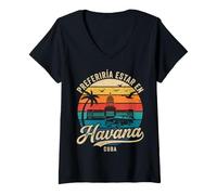 Donna Preferirei Essere a L'Avana Cuba Maglietta con Collo a V