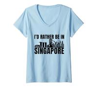 Donna Preferirei Essere a Singapore Skyline Love Singapore Maglietta con Collo a V