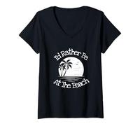 Donna Preferirei essere alla spiaggia Palm Tree Paradise Loves Seashore Maglietta con Collo a V