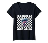 Donna Preferirei Essere Tempesta Chasing Storm Chaser Tornado Ragazza Mamma Maglietta con Collo a V