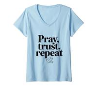 Donna Pregare Trust Repeat Dove Inspirational Citazione Maglietta con Collo a V