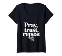 Donna Pregare Trust Repeat Dove Inspirational Citazione Maglietta con Collo a V