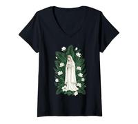 Donna Preghiera cattolica Floreale Mary Lily Maglietta con Collo a V