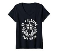 Donna Preghiera Santa Faustina Fede Cattolica devozionale Maglietta con Collo a V