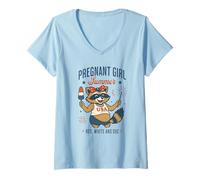 Donna Pregnant Girl Summer Feral Raccoon Lover Funny 4th July Maglietta con Collo a V