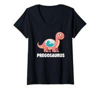 Donna Pregosaurus, Pregnant Dinosaur, Baby Pregnancy Announcement Maglietta con Collo a V