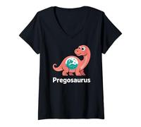 Donna Pregosaurus, Pregnant Dinosaur, Baby Pregnancy Announcement Maglietta con Collo a V