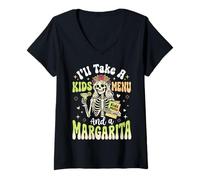 Donna Prenderò Un Menu per Bambini E Una Margarita Maglietta con Collo a V