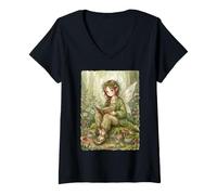 Donna Prenota Fairy Elf Fantasy Reading Cottagecore Bookworm Maglietta con Collo a V