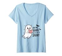 Donna Prenota Ghost Shirt Buy Me Books Carino Spooky Halloween Bats Maglietta con Collo a V
