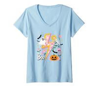 Donna Prenota Lightning Bolt Ghost Pumpkin Skulls Fun Maglietta con Collo a V