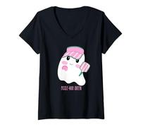 Donna Preppy Pickleball Halloween Pickle-Boo Fantasma Rosa Pastello Maglietta con Collo a V