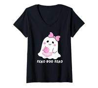 Donna Preppy Pickleball Halloween Pickle-Boo Fantasma Rosa Pastello Maglietta con Collo a V