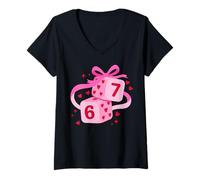 Donna Preppy Six Seven Valentine 6 7 Dadi Meme Coquette Design Maglietta con Collo a V