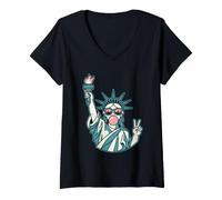 Donna Preppy Statue of Liberty Blowing Bubble Gum Maglietta con Collo a V