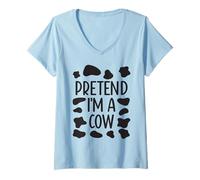 Donna Pretend I'm a Cow Divertente Costume di Halloween Pigro Facile Maglietta con Collo a V