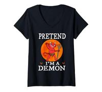 Donna Pretend I'm A Demon Funny Halloween Costume Maglietta con Collo a V