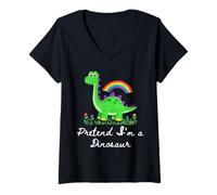 Donna Pretend I'm A Dinosaur Pigro Costume Doodle Maglietta con Collo a V