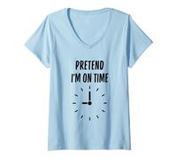 Donna Pretend I'm On Time Divertente Semplice Facile Costume di Halloween Maglietta con Collo a V
