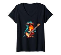 Donna Pretty Bird Chitarrista in azione per Rock and Roll Spirit Maglietta con Collo a V