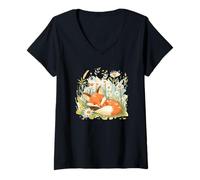 Donna Pretty Fox Flowers Costume per Daisy Season Maglietta con Collo a V