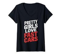 Donna Pretty Girls Love Fast Cars Donne del Pilota da Pilota - Maglietta con Collo a V