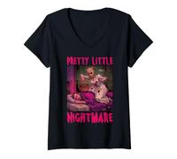 Donna Pretty Little Nightmare Dark Humor Pulp Horror Donne Adulte Maglietta con Collo a V
