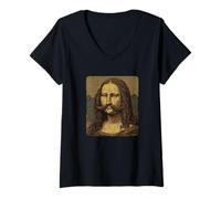 Donna Pretty Mona Lisa Art Look con Barba per Adulti e Bambini Maglietta con Collo a V