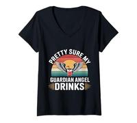 Donna Pretty Sure My Guardian Angel Drinks - Maglietta con Collo a V