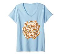Donna Pretty Toelettatrice per Cani I Make Puppies in Stile retrò Maglietta con Collo a V