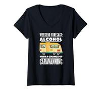 Donna Previsioni del fine settimana Alcol Caravanning - Campeggio divertente Maglietta con Collo a V