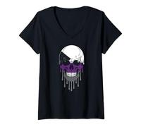 Donna Pride Month Asessuale Melting Skull LGBTQ Ace Maglietta con Collo a V