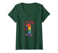Donna Prima Classe Here I Come Rainbow Celebration per Gli Studenti Maglietta con Collo a V, Verde Foresta, S