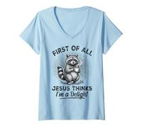 Donna Prima di Tutto Gesù Pensa Che io Sia Un Procione Divertente Maglietta con Collo a V