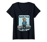 Donna Prima Famiglia Cholo Stil Maglietta con Collo a V