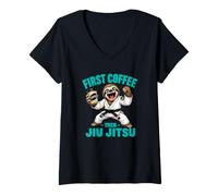 Donna Prima Il caffè, Poi Il Jiu-Jitsu - Coffee And Sloth Jiu Maglietta con Collo a V