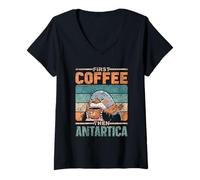 Donna Prima Il caffè Poi L'antartide Retro Continente Antartide Maglietta con Collo a V