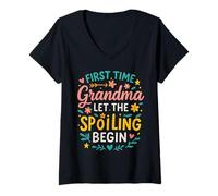Donna Prima Volta Nonna Lasciate che il Spoiling Begin Divertente Nonna 1st Maglietta con Collo a V