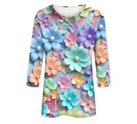 Donna Primavera Autunno E Estate Carino Tre Stampa Moda Senza Cappello Sette Minuti Manica Maglione Maniche Sciolto Girocollo Quotidiano Versatile Maglione Top Felpe Per Le Donne Alla Moda, blu cielo