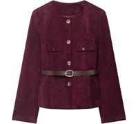 Donna Primavera E Autunno retrò Elegante Classico Girocollo Bottone Finto Camoscio Giacca Moda Tendenza Sciolto Business Giacca Casual con Cintura (Borgogna,S)