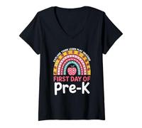 Donna Primo Giorno di Pre-K Back To School Maglietta con Collo a V