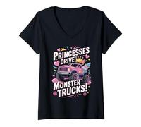 Donna Princesses Drive Monster Trucks - Cute Power Maglietta con Collo a V