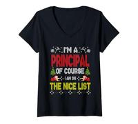 Donna Principal of Course On The Nice List Ugly Christmas Sweater Maglietta con Collo a V