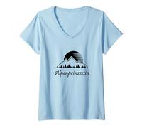 Donna Principessa Alpina Alpi Escursionismo Montagne Hiking Sci Alpinismo Maglietta con Collo a V