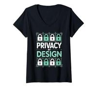 Donna Privacy By Design Tech - Lucchetto di Sicurezza Maglietta con Collo a V