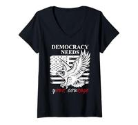 Donna PRO Democracy Needs Your Courage No Kings USA Resist Fascism Maglietta con Collo a V